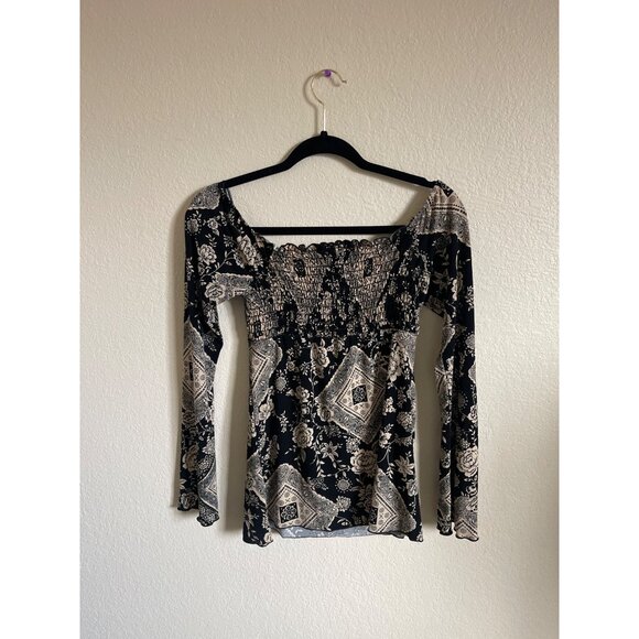 VTG Body Central Juniors Size S Long Sleeve Square Neck Y2K 90s‎ Grunge Print - Picture 4 of 6